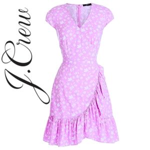 J. Crew Pink Floral Ruffle Wrap Dress  V-Neck  Feminine & Flowy